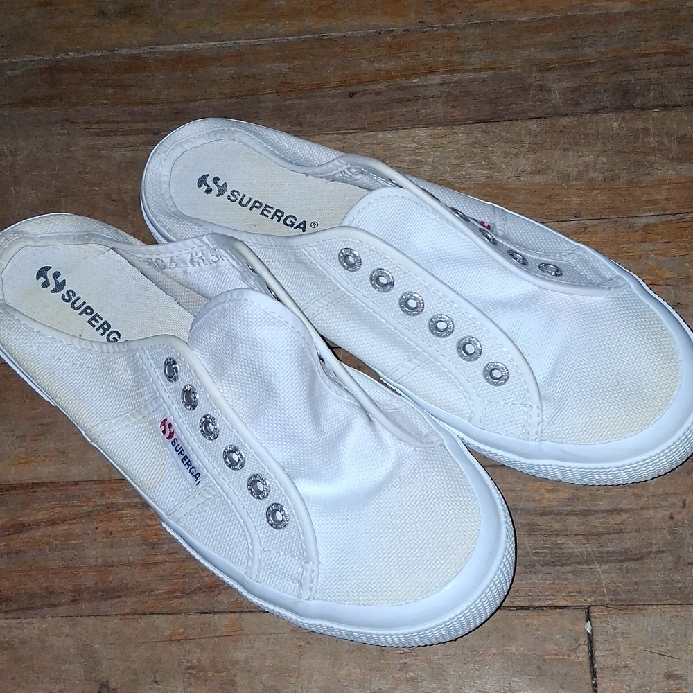 Superga White Canvas Slip-On Mule Sneakers